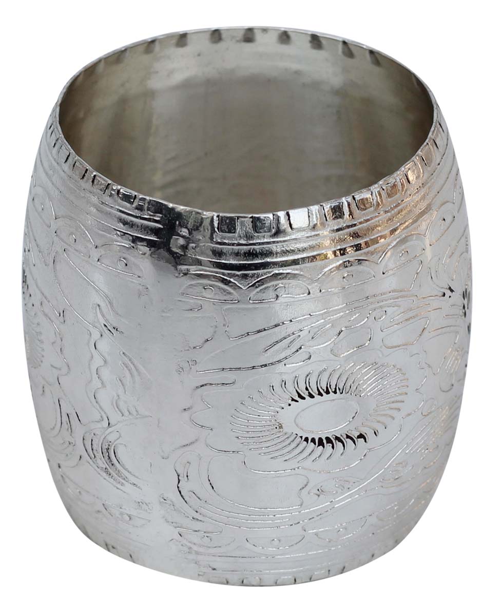 Napkin Rings in Bulk - Napkin Rings - Cast in Brass - Nickel Plated - Barrel Shaped & Engraved Abstract Motifs - Dining Table Accessories